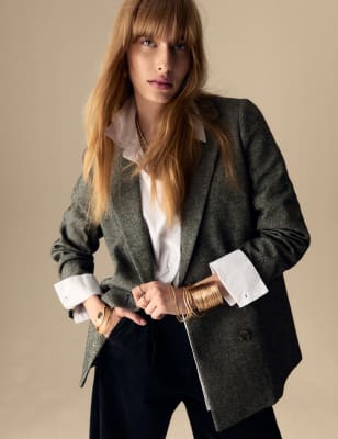 

Womens Per Una Double Breasted Blazer with Wool - Black Mix, Black Mix