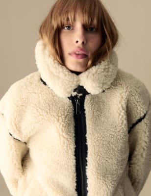 

Womens Per Una Borg Faux Shearling Aviator Jacket - Ecru, Ecru