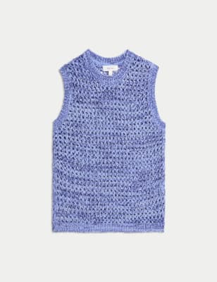 

Womens Per Una Cotton Blend Ribbed Textured Knitted Vest, Blue Mix