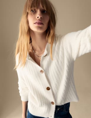 

Womens Per Una Ribbed Textured Button Front Cardigan - Ecru, Ecru