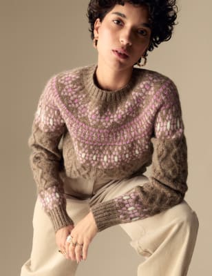 

Womens Per Una Fair Isle Jumper with Merino Wool - Pink Mix, Pink Mix