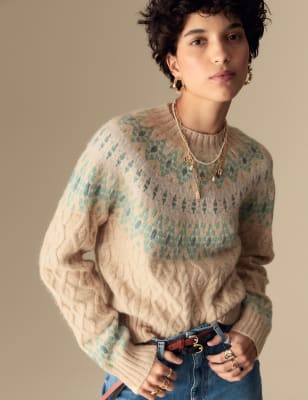 

Womens Per Una Fair Isle Jumper with Merino Wool - Green Mix, Green Mix