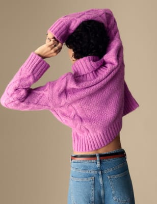 

Womens Per Una Cable Knit Roll Neck Jumper with Wool - Freesia, Freesia