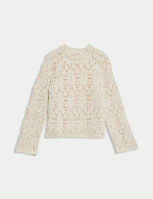 

Womens Per Una Cotton Rich Pointelle Jumper - Ecru, Ecru