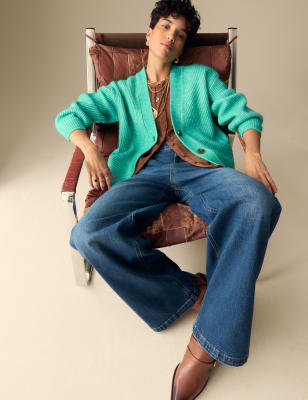 

Womens Per Una Strickjacke mit Strukturmuster und Knopfleiste vorne - Bright Jade, Bright Jade