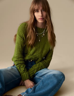 

Womens Per Una Cotton Rich Textured Crew Neck Jumper - Acid Green, Acid Green