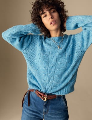 

Womens Per Una Strukturierter Pullover mit Wolle - Sky Blue, Sky Blue