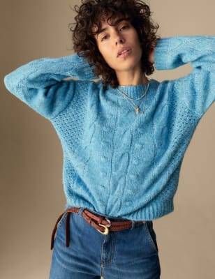 

Womens Per Una Textured Jumper with Wool - Sky Blue, Sky Blue