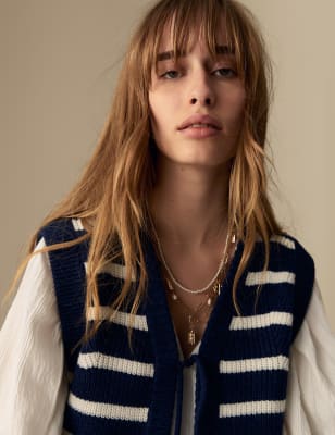 

Per Una Poncho acanalado de rayas con lazo en la parte delantera con lanaWomens - Navy Mix, Navy Mix
