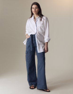 

Womens Per Una Cotton Rich Cargo Wide Leg Trousers - Air Force Blue, Air Force Blue