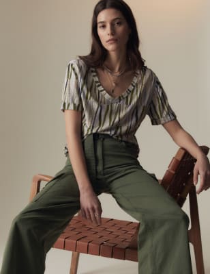 

Per Una Pantalón cargo de pata ancha de algodónWomens - Hunter Green, Hunter Green