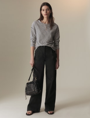 

Per Una Chinos de pata ancha de algodón con pinza delanteraWomens - Black, Black