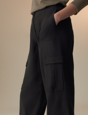 

Womens Per Una Linen Blend Cargo Trousers - Black, Black