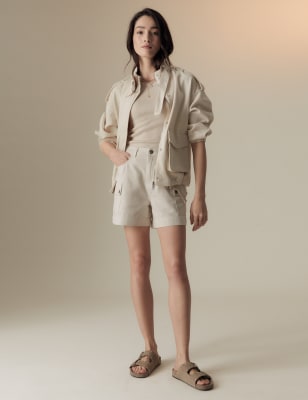 

Womens Per Una Hoch geschnittene Cargo-Shorts aus Lyocell-Mischgewebe - Ecru, Ecru