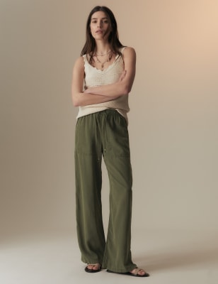 

Womens Per Una Linen Blend Elasticated Waist Trousers - Hunter Green, Hunter Green
