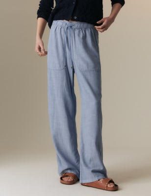 

Womens Per Una Linen Blend Elasticated Waist Drawstring Trousers - Indigo, Indigo