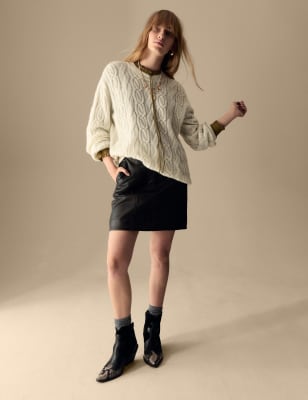 

Womens Per Una Leather Textured Seam Detail Mini Skirt, Dark Brown