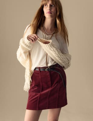 

Womens Per Una Cord Seam Detail Mini A-Line Skirt - Claret, Claret