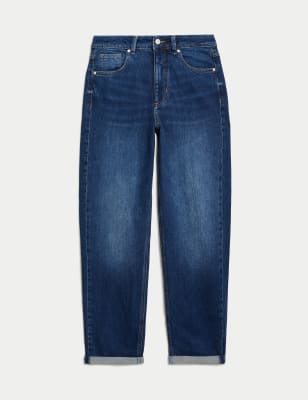 

Womens Per Una Girlfriend Mid Rise Turn Up Jeans with Lyocell - Dark Indigo, Dark Indigo