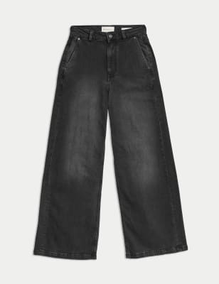 

Womens Per Una High Waisted Wide Leg Jeans with Lyocell - Black, Black