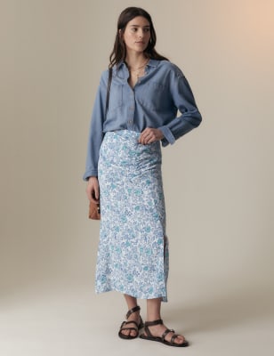 

Womens Per Una Floral Printed Midaxi A-Line Skirt - Blue Mix, Blue Mix