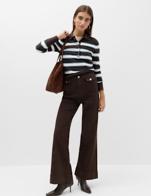 Womens M&S High Waisted Patch Pocket Flared Jeans, Chocolate