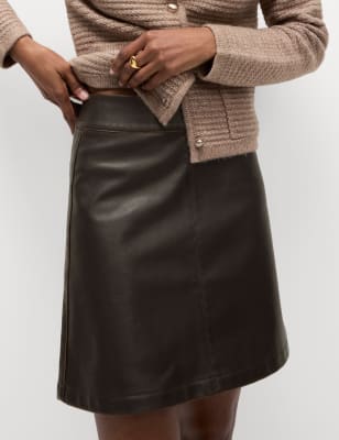 

Womens M&S Collection Leather Look Mini A-Line Skirt - Brown Mix, Brown Mix