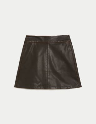 

Womens M&S Collection Leather Look Mini A-Line Skirt - Brown Mix, Brown Mix