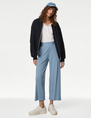 

Womens M&S Collection Jersey Elasticated Waist Wide Leg Culottes - Grey Blue, Grey Blue