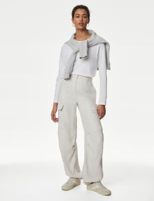 

Womens M&S Collection Cargohose mit hohem Modalanteil und weitem Bein - Silver, Silver