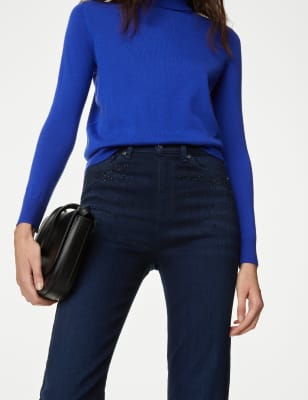 

Womens M&S Collection High Waisted Embellished Straight Leg Jeans - Indigo Mix, Indigo Mix