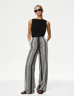 

Womens M&S Collection Bedruckte Hose mit weitem Bein - White Mix, White Mix