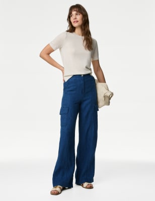 

Womens M&S Collection Cargo-Hose aus reinem Leinen - Indigo, Indigo