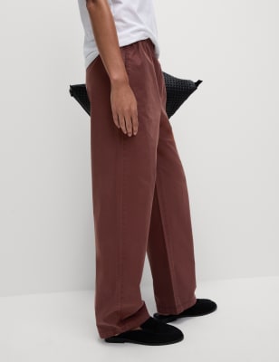 

Womens M&S Collection Pure Cotton Poplin Straight Leg Trousers, Conker