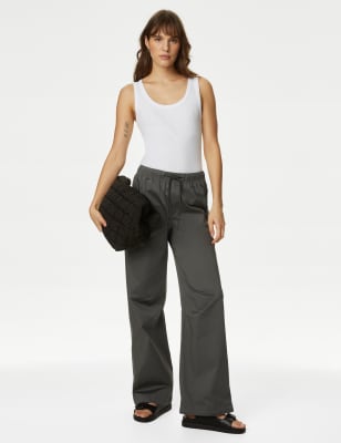 

Womens M&S Collection Fallschirm-Hose im Utility-Stil mit hohem Baumwollanteil - Dark Olive, Dark Olive