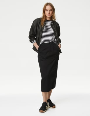 

Womens M&S Collection Midirock mit hohem Baumwollanteil im Utility-Stil - Black, Black