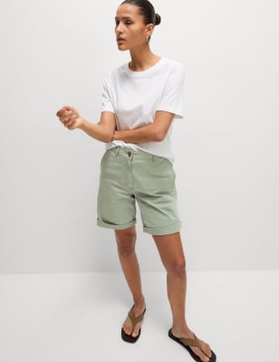 

Womens M&S Collection Chino-Shorts mit hohem Baumwollanteil und Teefärbung - Green, Green