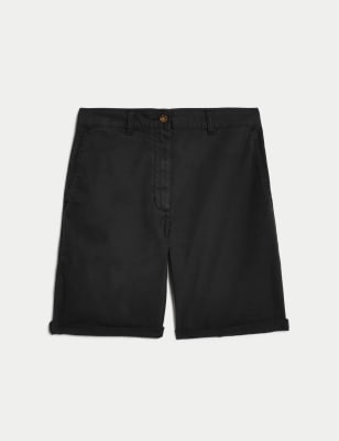 

Womens M&S Collection Chino-Shorts mit hohem Baumwollanteil und Teefärbung - Black, Black