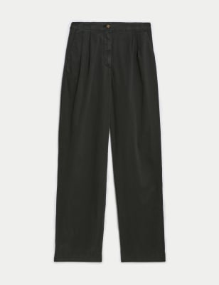 

Womens M&S Collection Cotton Rich Pleat Front Straight Leg Chinos - Black, Black