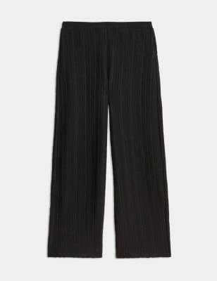 

Womens M&S Collection Strukturierte Hose mit weitem Bein und elastischem Taillenbund - Black, Black