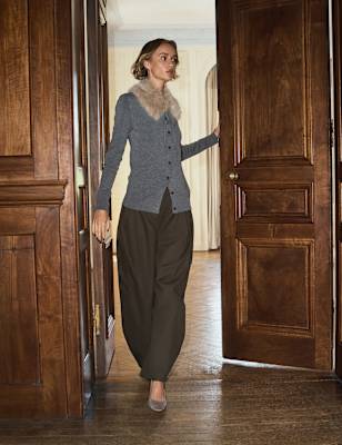 Womens M&S Pure Cotton Cargo Barrel Leg Trousers, Dark Khaki