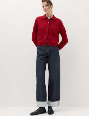 Womens M&S High Waisted Wide Leg Turn Up Jeans, Indigo Mix