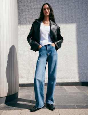 Womens M&S High Waisted Relaxed Straight Jeans, Light Indigo