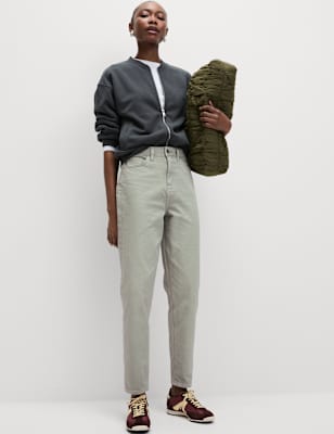 

Womens M&S Collection Mom High Waisted Colour Ankle Grazer Jeans, Soft Green