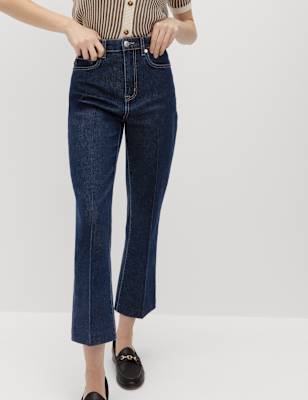 Womens M&S High Waisted Kickflare Cropped Jeans, Indigo Mix