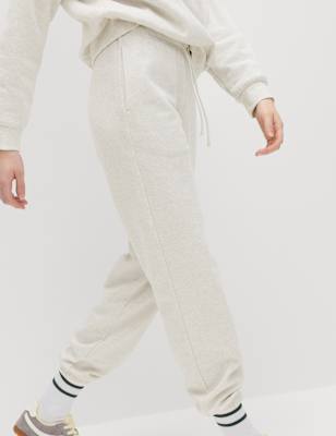 Womens M&S Cotton Rich Cuffed Joggers, Grey Marl