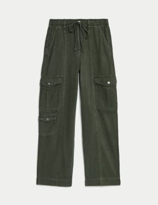 

Womens M&S Collection Twill Cargo Drawstring Trousers - Dark Olive, Dark Olive