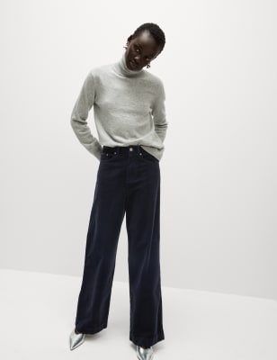 

Womens M&S Collection Cord Wide Leg Trousers - Navy, Navy