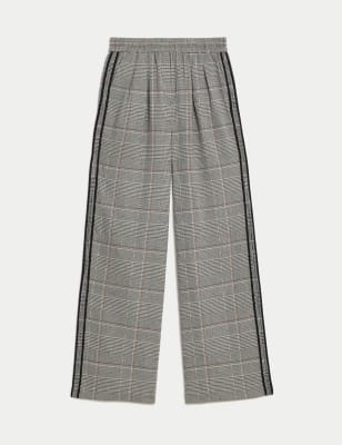 

Womens M&S Collection Checked Pull On Wide Leg Trousers - Black Mix, Black Mix
