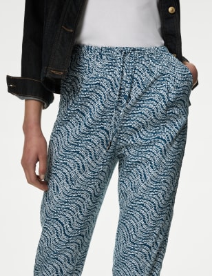 

Womens M&S Collection Schmal zulaufende, knöchellange Hose mit Muster - Blue Mix, Blue Mix